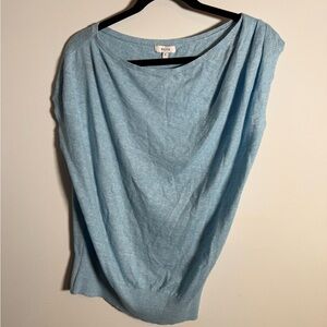 Reiss Olivia Blue Linen Blend Knit Top Lightweight Cap Sleeve Sweater Minimalist